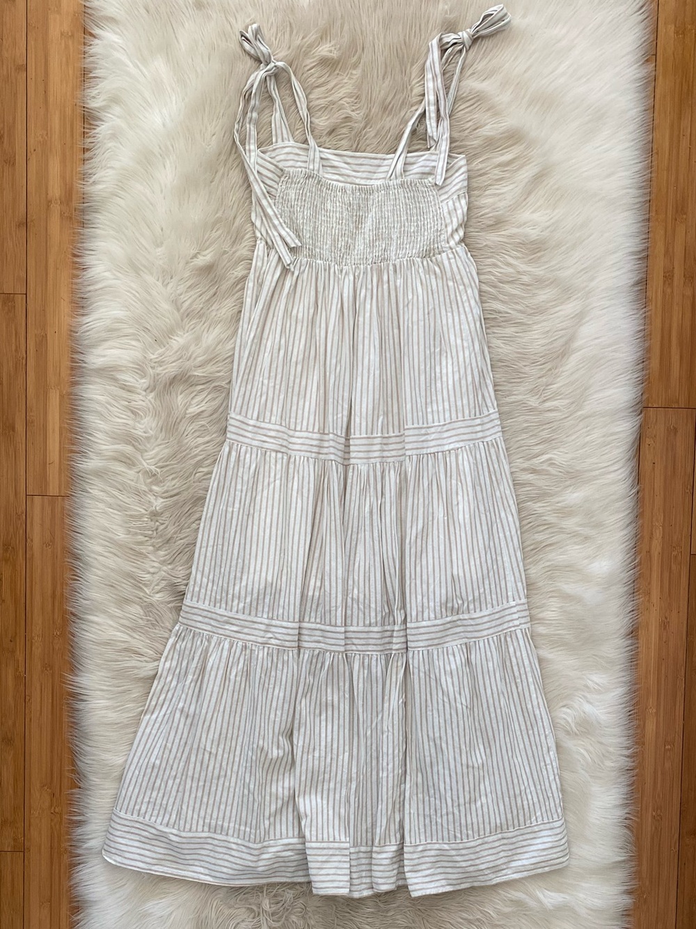 Lucca White Tan Striped Tiered Sleeveless Maxi Dress Cottagecore Vacation M - Picture 8 of 12